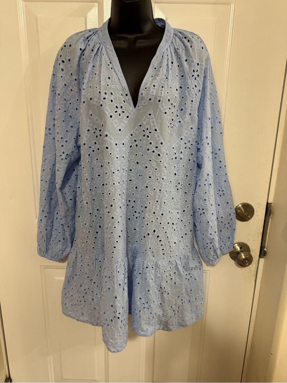 Light Blue Eyelet Tunic boho Dress